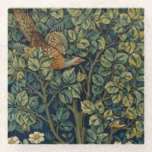 Posavasos De Vidrio Faisán pájaro árbol bosque William Morris