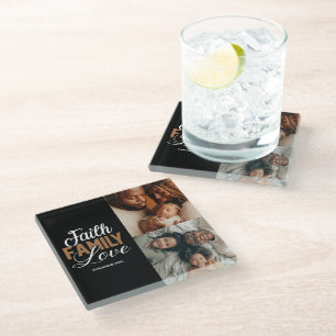 Posavasos De Vidrio Faith Family Love Personalized Drink Coaster