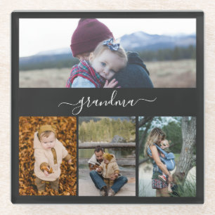 Posavasos De Vidrio Familia Collage Simple Amor Moderno Abuela Mamá