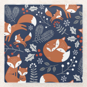 Posavasos De Vidrio Familia Fox: patrón inmaculado vintage.