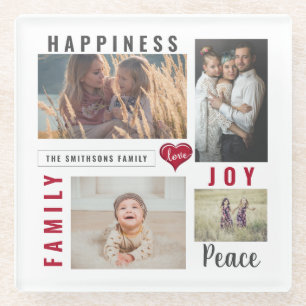 Posavasos De Vidrio Familia personalizado Collage de fotos Love Joy