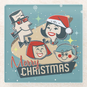 Posavasos De Vidrio Familia Retro Feliz Navidad Feliz Año Nuevo
