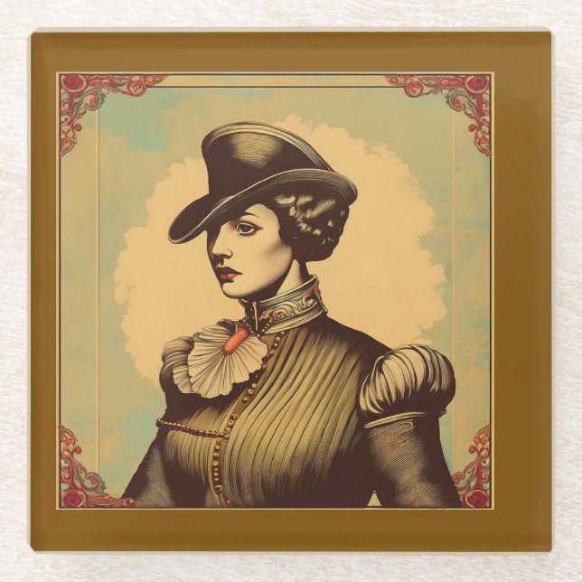 Posavasos De Vidrio Fancy Lady In Period Costume (Anverso)