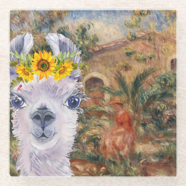 Posavasos De Vidrio Fancy Llama y la granja de Renoir (Anverso)