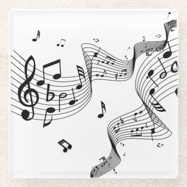 Posavasos De Vidrio Fancy Music Notes on White (Anverso)
