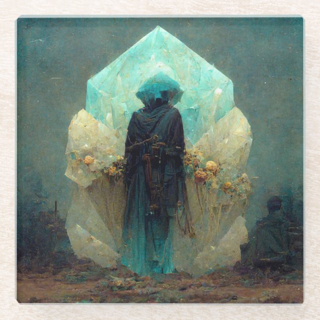 Posavasos De Vidrio Fantasía de ciencia ficción de Crystal Guardian Al (Anverso)