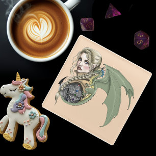 Posavasos De Vidrio Fantasía de Elf Warrior Dragon