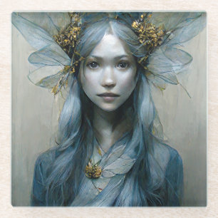 Posavasos De Vidrio Fantasía de hadas de oro azul