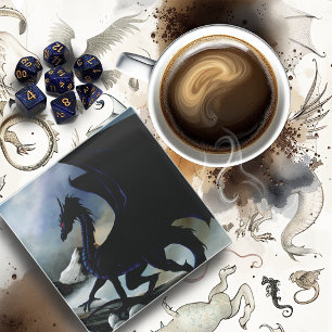 Posavasos De Vidrio Fantasía del Dragón Negro Montañas Azules