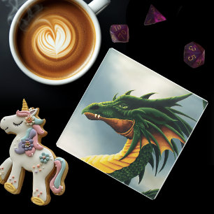 Posavasos De Vidrio Fantasía del Dragón Verde