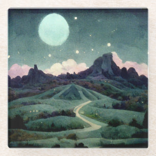 Posavasos De Vidrio Fantasía en el paisaje lunar