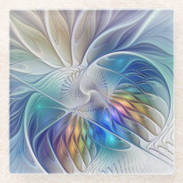 Posavasos De Vidrio Fantasía floral, colorido abstracto flor fractal