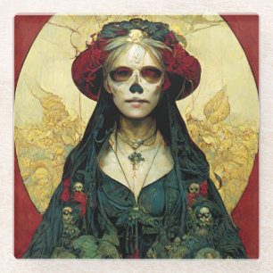 Posavasos De Vidrio Fantasía oscura Cráneo gótico Mujer