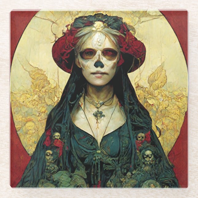 Posavasos De Vidrio Fantasía oscura Cráneo gótico Mujer (Anverso)