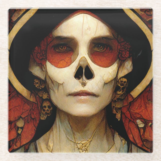 Posavasos De Vidrio Fantasía oscura Cráneo gótico Mujer 2 (Anverso)