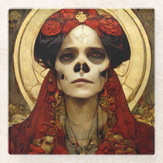 Posavasos De Vidrio Fantasía oscura Cráneo gótico Mujer 3 (Anverso)