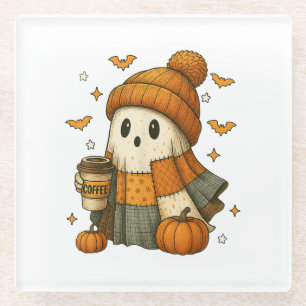 Posavasos De Vidrio Fantasma Adorable Bebiendo Café Halloween