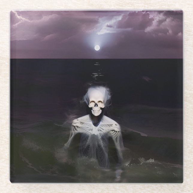 Posavasos De Vidrio Fantasma en el mar - Pintura de petróleo (Anverso)