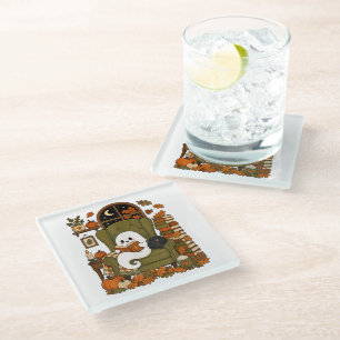 Posavasos De Vidrio Fantasma Lindo Leyendo Libro Gato Negro Otoño Cala