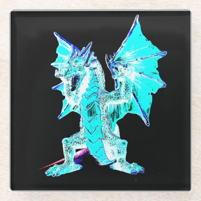 Posavasos De Vidrio Fantasy Aqua Blue Dragon (Anverso)