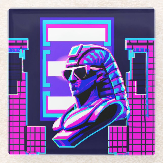 Posavasos De Vidrio Faraón Synthwave (Anverso)