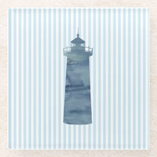Posavasos De Vidrio Faro Blue Stripe Beach Decoración Pascua De Vidrio