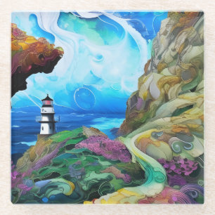 Posavasos De Vidrio faro con vistas al mar