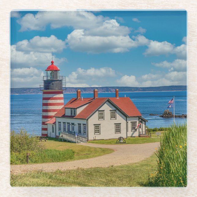 Posavasos De Vidrio Faro West Quoddy Head, Lubec, Maine (Anverso)
