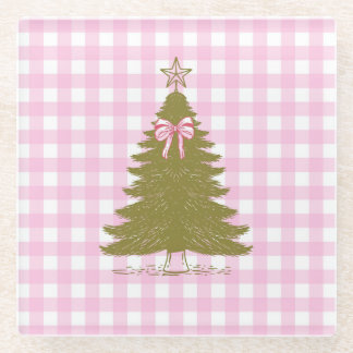 Posavasos De Vidrio Faye and Lauren Pink Holiday Coaster