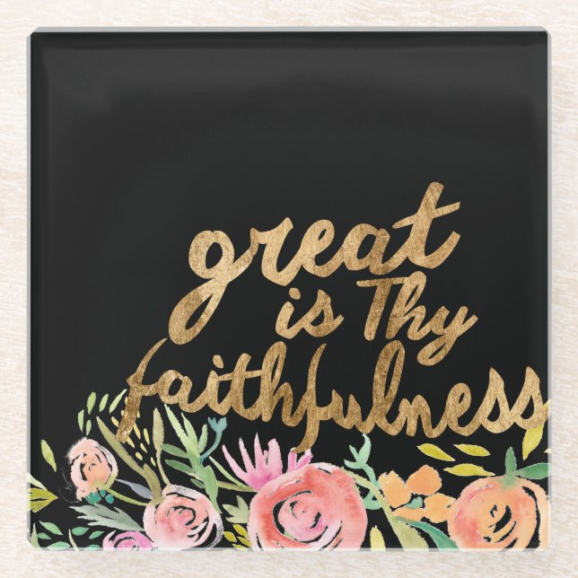 Posavasos De Vidrio Fe floral - Greath es Thy fidelidad (Anverso)