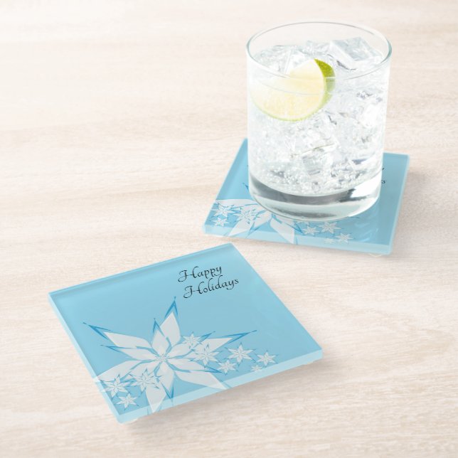 Posavasos De Vidrio Felices fiestas con arte de copo de nieve (Angular)