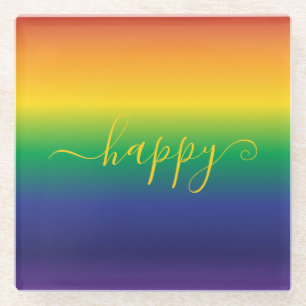 Posavasos De Vidrio Felices franjas de colores arcoiris