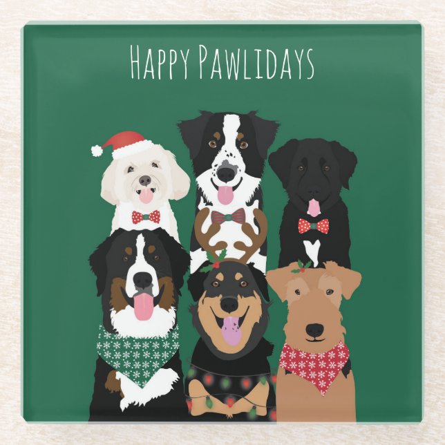 Posavasos De Vidrio Felices Pawlidays Cute Navidades (Anverso)