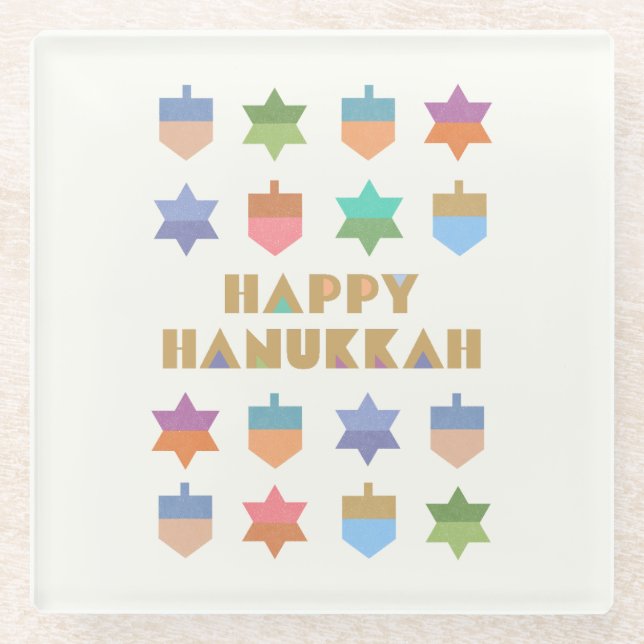 Posavasos De Vidrio Felices sueños y estrellas de Hanukkah (Anverso)