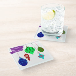 Posavasos De Vidrio Felices vacaciones y ornamentos colgantes Banner m