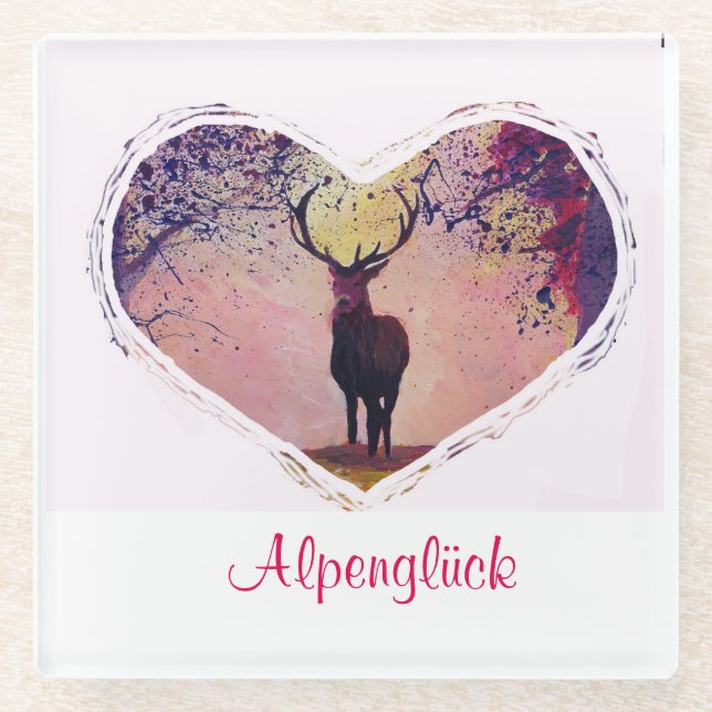 Posavasos De Vidrio Felicidad alpina ciervo (Anverso)