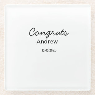 Posavasos De Vidrio Felicidades mínimas simples agregar nombre fecha a