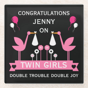 Posavasos De Vidrio Felicitaciones a los Chicas gemelos Stalk Delivery