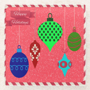 Posavasos De Vidrio Felicitaciones Navideñas más Cálidas Fondo Rojo Co