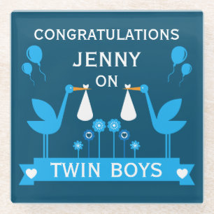 Posavasos De Vidrio Felicitaciones Stalk Delivery Twin Boy