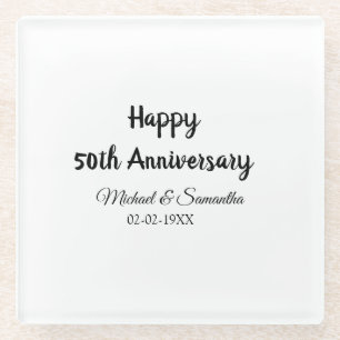 Posavasos De Vidrio Feliz 50° aniversario agregar pareja fecha de matr