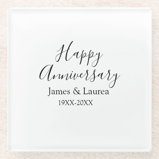 Posavasos De Vidrio Feliz aniversario boda fecha año simple mi (Anverso)