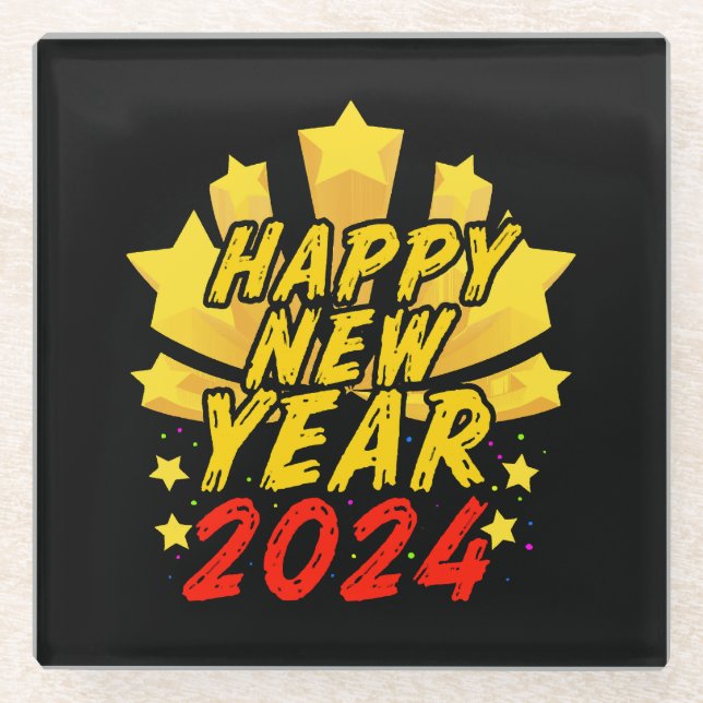 Posavasos De Vidrio Feliz Año Nuevo 2024  (Anverso)