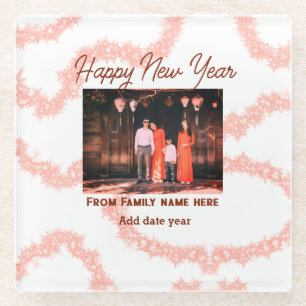 Posavasos De Vidrio Feliz año nuevo marrón agregar foto purpurina de f