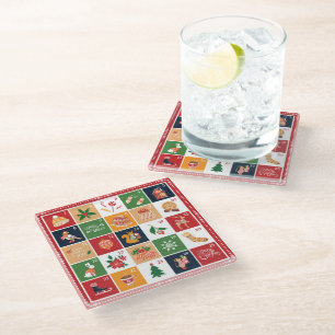 Posavasos De Vidrio Feliz calendario de anticipo navideño Poinsettia r