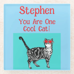 Posavasos De Vidrio Feliz cumpleaños a tu esposo de gatos de Tabby en 