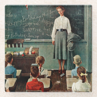 Posavasos De Vidrio Feliz cumpleaños, Miss Jones por Norman Rockwell