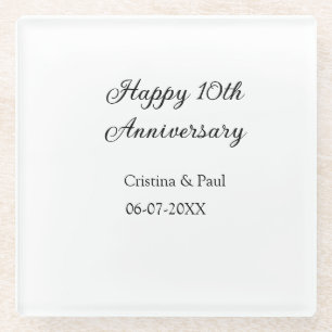 Posavasos De Vidrio Feliz décimo aniversario simple nombre mínimo de b