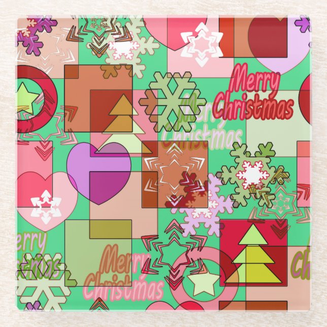 Posavasos De Vidrio Feliz decoración navideña ornamento copo de nieve  (Anverso)