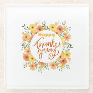 Posavasos De Vidrio Feliz Día de Acción de Gracias